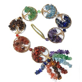 Decoraciones colgantes, con cuentas de piedras preciosas naturales, hilo de nylon trenzada, anillos de unión de latón y fornitura