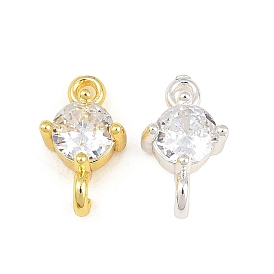 Brass Pave Clear Cubic Zirconia Connector Charms, Flat Round Links, Rack Plating, Lead Free & Cadmium Free, Long-Lasting Plated