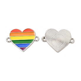Rainbow Color Alloy Enamel Connector Charms, Heart Links, Cadmium Free & Nickel Free & Lead Free, Platinum