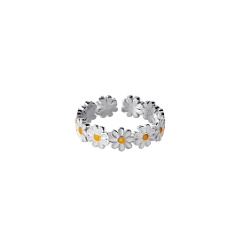 925 Sterling Silver Daisy Flower Wrap Open Cuff Ring for Women