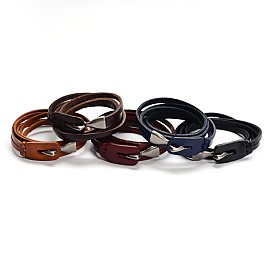 3-Loop Cowhide Leather Wrap Bracelets, with Alloy Clasps