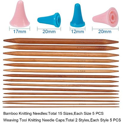 Бамбуковые вязальные иглы, крючки для вязания крючком, иглы с двойными заостренными карбонизированными свитерами, крышки игл