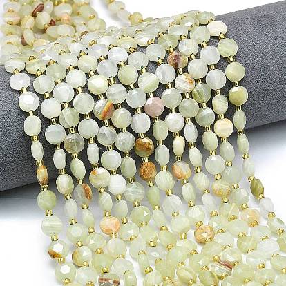 Природные Афганские нефритовые бусы пряди, граненый шестиугольный разрез, плоско-круглые, с бисером