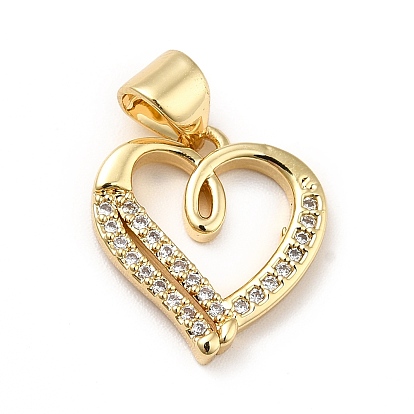 Brass Micro Pave Cubic Zirconia Pendants, Long-Lasting Plated, Real 18K Gold Plated, Heart