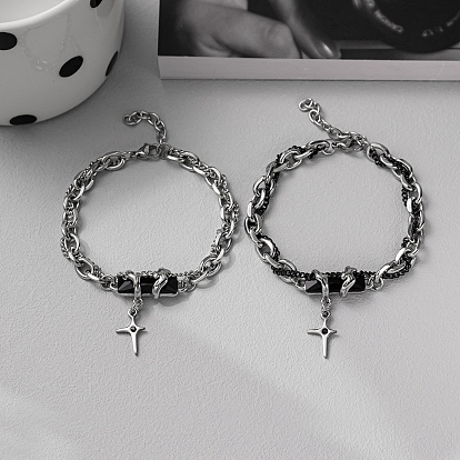 Из нержавеющей стали шарм браслеты, двухслойные бечевки драгоценные камни ювелирные изделия для унисекс, крестик