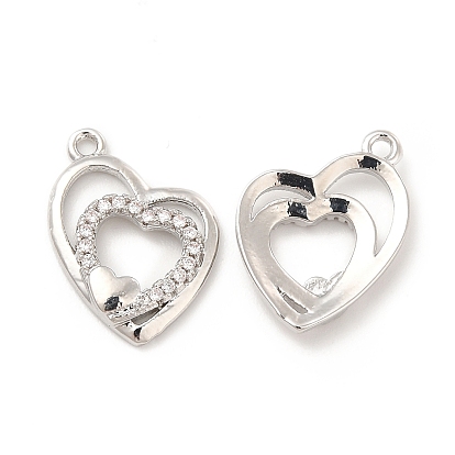 Brass Micro Pave Cubic Zirconia Pendants, Cadmium Free & Nickel Free & Lead Free, Platinum, Heart Charm