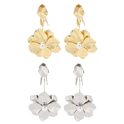 Серьги-гвоздики из железа с цветком, с булавкой из сплава и искусственным жемчугом