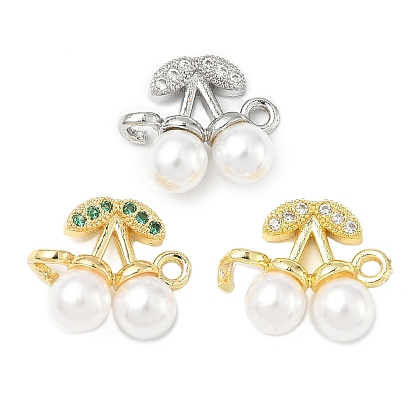 Подвески-коннекторы из латуни с микропаве из кубического циркония и АБС-пластика с имитацией жемчужно-белой вишни, стойки покрытие, долговечный, без кадмия и без свинца