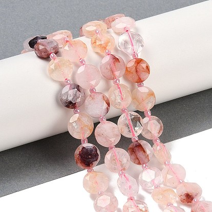 Нити из натурального красного гематоидного кварца/железистого кварца, граненый пятиугольный разрез, плоско-круглые, с бисером