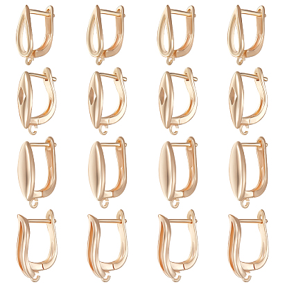 16шт. 4 стили латунные серьги-кольца с застежкой-защелкой, с горизонтальными петлями