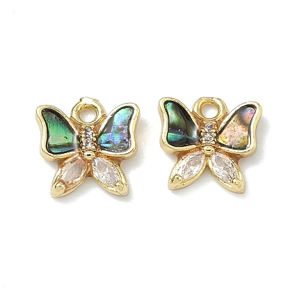 Латунные микропаве прозрачные кубические циркониевые подвески, бабочки прелести, с естественной оболочкой paua, без свинца и без кадмия, стойки покрытие, долговечный
