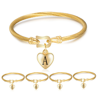 Браслеты из нержавеющей стали, с сердцем очарование, золотые, для женщин