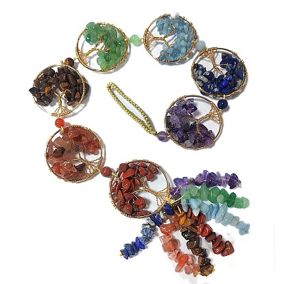 Decoraciones colgantes, con cuentas de piedras preciosas naturales, hilo de nylon trenzada, anillos de unión de latón y fornitura