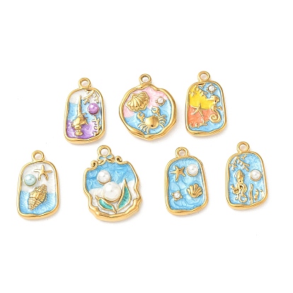 304 нержавеющей стальной эмали подвески, с abs имитационными жемчужными бусинами , ионное покрытие (ip), золотые