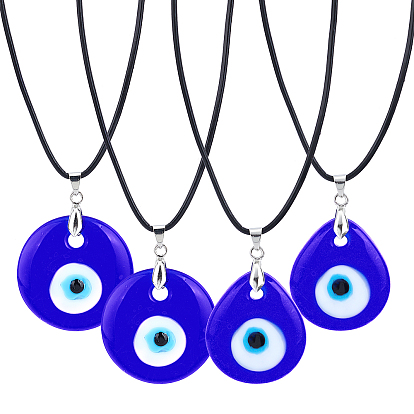 Evil Eye DIY Necklace Making Kits, Including Handmade Evil Eye Lampwork Pendant and Leather Cord Necklace Making