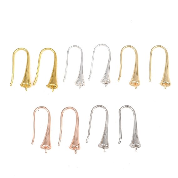 Rack Plating Brass Earring Hooks, for Half Drilled Beads, Long-Lasting Plated