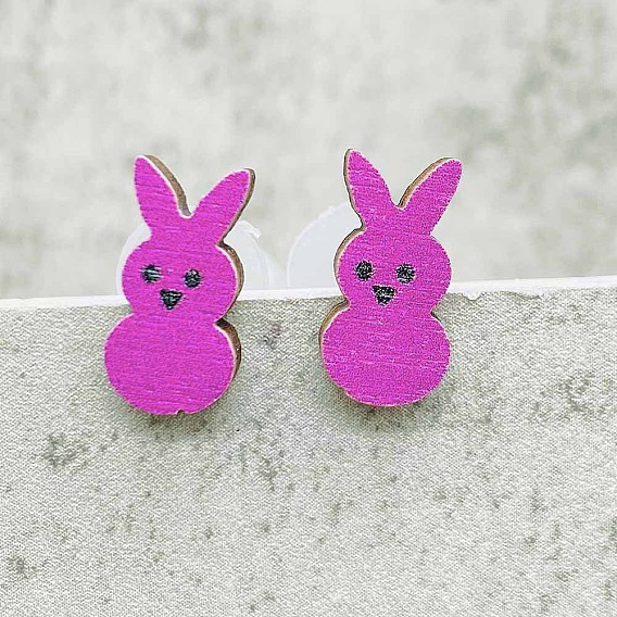 Серьги-гвоздики из пасхального дерева, кролик