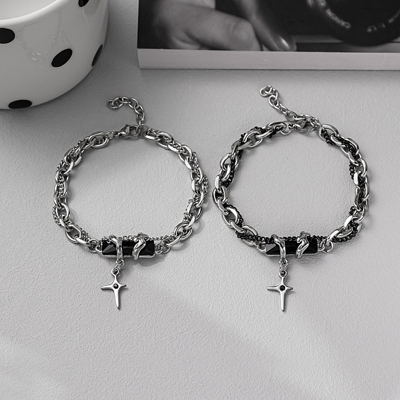 Из нержавеющей стали шарм браслеты, двухслойные бечевки драгоценные камни ювелирные изделия для унисекс, крестик