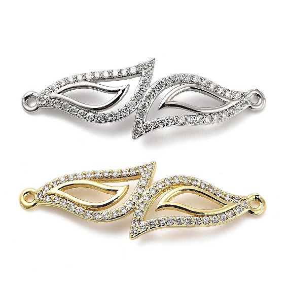 Подвески-подвески с двойными листьями из латуни с микропаве из прозрачного кубического циркония, стойки покрытие, долговечный, без свинца и без кадмия