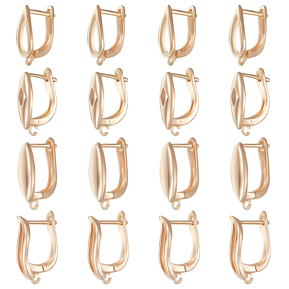 16шт. 4 стили латунные серьги-кольца с застежкой-защелкой, с горизонтальными петлями