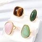 Resin Imitation Gemstone Cuff Open Rings, 304 Stainless Steel Rings for Women, Ion Plating(IP), Real 18K Gold Plated