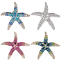 4pcs 4 colores broches de solapa de aleación con forma de estrella de mar para mochilas y ropa, con rhinestone de la resina