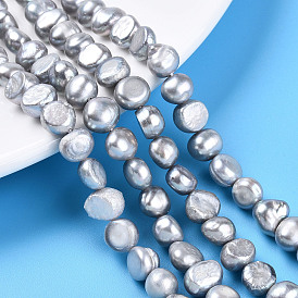 Нити из натурального культивированного пресноводного жемчуга, двух сторон полированной, окрашенные