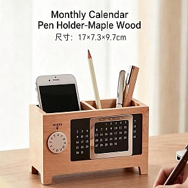 Portalápices rectangulares de madera, con calendario