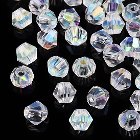 Electroplate Transparent Glass Beads, Half AB Color Plated, Faceted, Bicone
