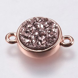 Коннекторы из смолы druzy, с латунной фурнитурой , плоско-круглые