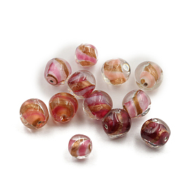 Perles de verre tchèques, avec de la poudre de paillettes d'or, ronde irrégulière