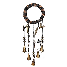 Rattan Witches Bell Wall Door Hanging, Wind Chime Pendant for Christmas Halloween Home Garden Courtyard Decor