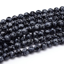 Natural Snowflake Obsidian Round Bead Strands