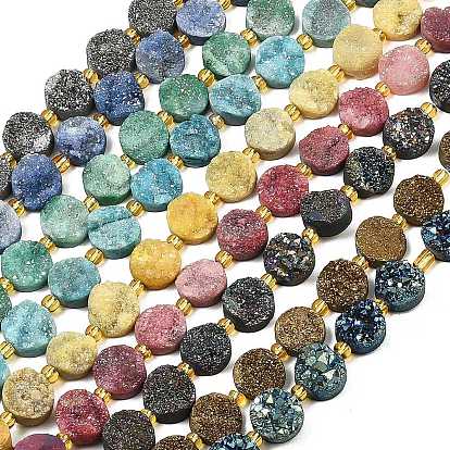 Гальванизированные натуральные druzy кварцевые бисерные пряди, с бисером, плоско-круглые