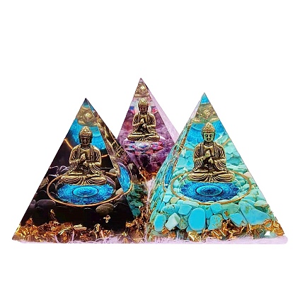 Orgonite Pyramid Resin Energy Generators, Reiki Gemstone Chips Inside for Home Office Desk Decoration