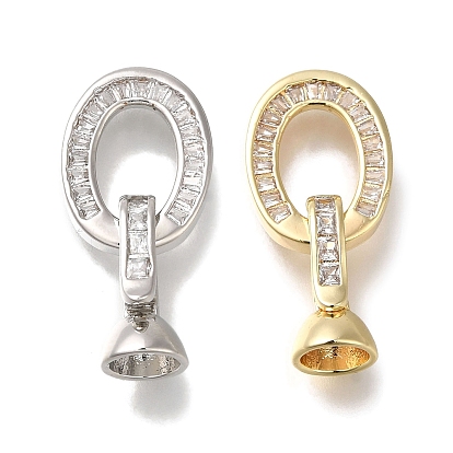 Fermoirs repliables en laiton micro pave zircone cubique transparente, sans cadmium et sans nickel et sans plomb, ovale