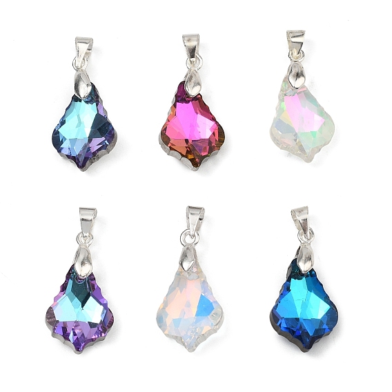 AB цвет гальваническим Гальваническим стеклянные подвески, очарование слезы, с латунной поручительств, граненые