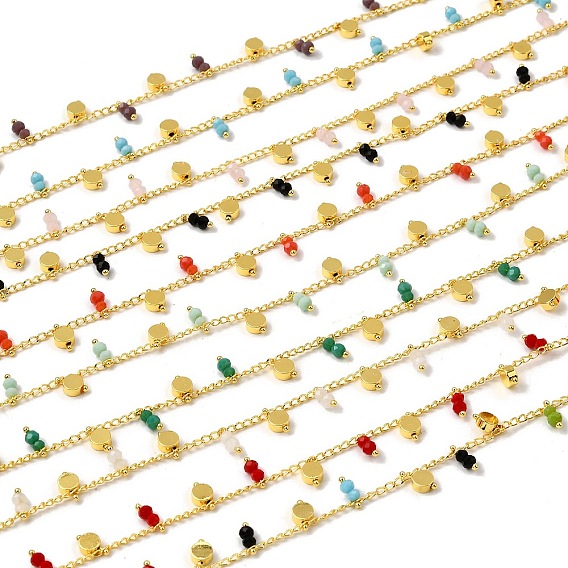 Латунные плоские круглозвенные цепи, со стеклом, стойки покрытие, долговечный, без свинца и без кадмия, реальный 18 k позолоченный, пайки, с катушкой