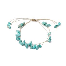 Synthetic Turquoise Braided Bead Bracelets, Multi-strand Bracelet with Waxed Polyester Cords
