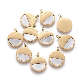 Valentine's Day 316 Surgical Stainless Steel Charms, with Shell and Jump Rings, Flat Round with Word I Love You 520