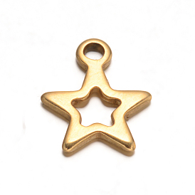 304 Stainless Steel Star Charms, 10x8.2x1mm, Hole: 1.5mm