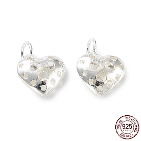 925 Sterling Silver Hollow Charms, with Jump Ring, Heart