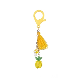 Pineapple Handmade Loom Pattern Seed Beads Pendant Decorations, with Lampwork Mushroom and Tassel Charms, Lobster Claw Clasp
