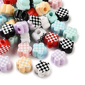 Printed Opaque Acrylic Beads, Large Hole Beads, Tartan Flower
