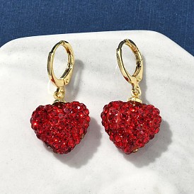 Серьги-гвоздики с застежкой-молнией в форме сердца из латуни и страз, с полимерной глиной, ионное покрытие (ip), долговечный, без свинца и без кадмия