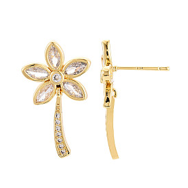 Серьги-гвоздики с цветочным узором из латуни с микропаве из прозрачных кубических цирконий