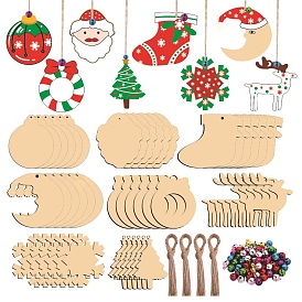 Decoraciones colgantes de madera navideñas, incluir hoja de madera, cuerda de yute