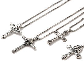 Colliers à pendentif croix en alliage de zinc, 201 inoxydable chaînes d'acier colliers