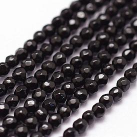 Natural Black Onyx Beads Strands, Grade A, Dyed & Heated, 64 Faceted, Round