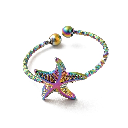 304 Stainless Steel Starfish Open Cuff Rings for Women